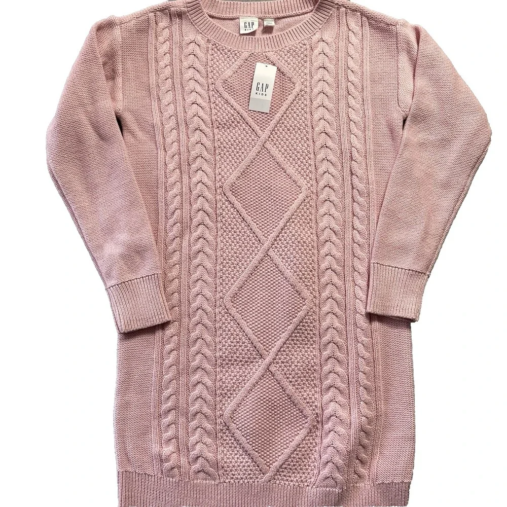 NEW Gap Girls‎ Sweater Dress M 8-9 Pink Cable Knit Long Sleeve Preppy Winter